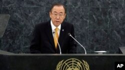 Sekjen PBB Ban Ki-moon membuka Sidang Tahunan ke-68 Majelis Umum PBB di New York, 24 September 2013. (AP Photo/Richard Drew)