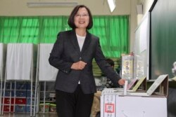 Taiwanese President and presidential election candidate Tsai Ing-wen casts her ballot at a polling station in New Taipei City, Taiwan, Jan. 11, 2020.