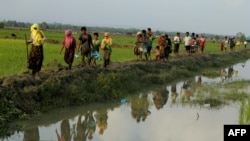 Les réfugiés rohingyas déplacés de l'État de Rakhine au Myanmar fuient les violences, près d'Ukhia, près de la frontière entre le Bangladesh et le Myanmar, le 4 septembre 2017. - Un total de 87 000 réfugiés, pour la plupart rohingyas, sont arrivés au Bangladesh