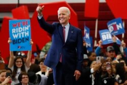 រូបឯកសារ៖ លោក Joe Biden អតីតអនុប្រធានាធិបតីអាមេរិក ថ្លែងនៅក្នុងយុទ្ធនាការស្វែងរកសំឡេងឆ្នោត នៅទីក្រុង Detroit រដ្ឋ Michigan កាលពីថ្ងៃទី៩ ខែមីនា ឆ្នាំ២០២០។