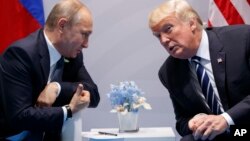 U.S. President Donald Trump meets with Russian President Vladimir Putin at the G-20 Summit, July 7, 2017, in Hamburg. Trump and Putin met for more than two hours. 