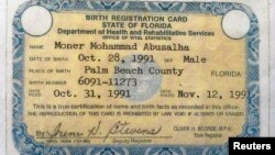 Florida birth registration card for Moner Mohammad Abu-Salha is seen in this government handout image. The U.S. State Department on May 30, 2014 confirmed that an American citizen, Moner Mohammad, had carried out a suicide bombing in Syria.