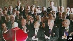 Pope Benedict XVI attends an audience with Vatican-accredited diplomats and calls for Pakistan to repeal its anti-blasphemy law at the Vatican, 10 Jan 2011