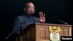 FILE - South African President Jacob Zuma speaks at a Human Rights Day rally in Durban, South Africa, March 21, 2016.