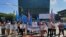 Uighur protesters march in solidarity with their Xinjiang community in in front of the UN headquarters in New York, Aug. 28, 2020. (Photo courtesy of Salih Hudayar)