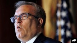 Environmental Protection Agency Acting Administrator Andrew Wheeler speaks to EPA staff, July 11, 2018, at EPA headquarters in Washington. 