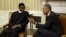 President Barack Obama meets with Nigerian President Muhammadu Buhari (L) in the Oval Office of the White House in Washington July 20, 2015.