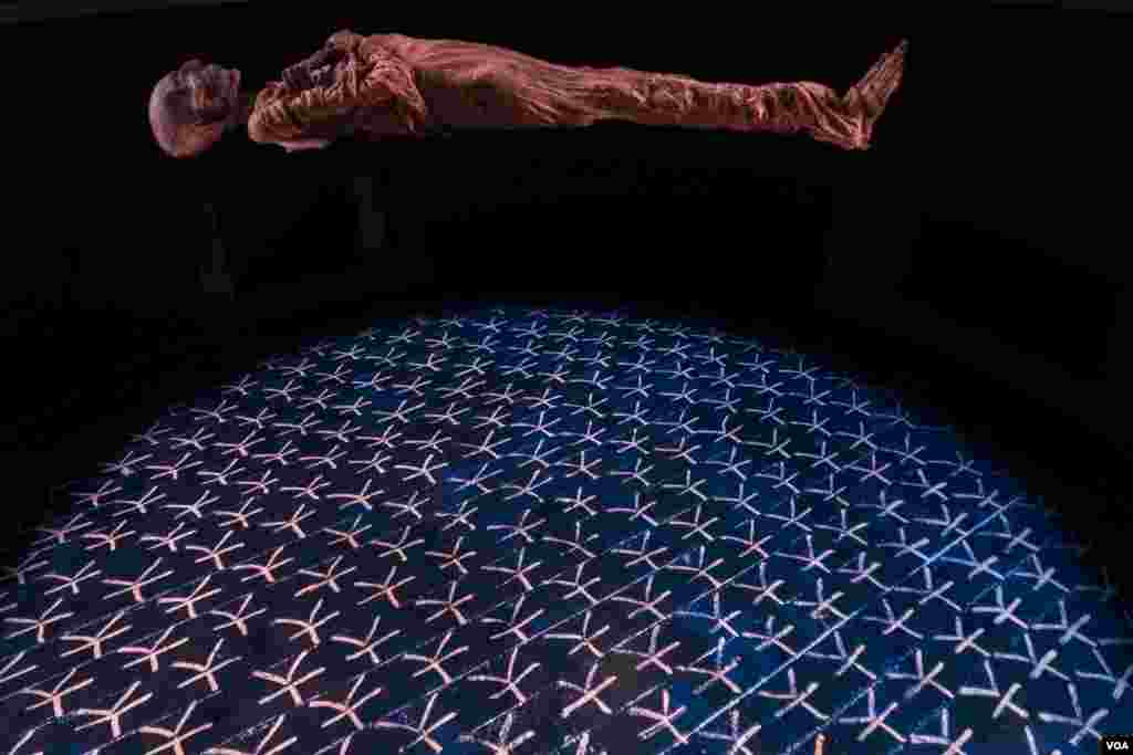 Beyond the doors of this room, pictured from above, the mummies will be displayed when the exhibit opens on World Heritage Day on April 18, 2021. (Hamada Elrasam/VOA) 