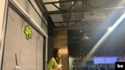 Chinese comedian Xiao Xue performing at the club Humor Section. (Bo Gu)