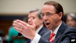 Deputy Attorney General Rod Rosenstein testifies before a House Judiciary Committee hearing on Capitol Hill in Washington, Thursday, June 28, 2018, on Justice Department and FBI actions around the 2016 presidential election. 