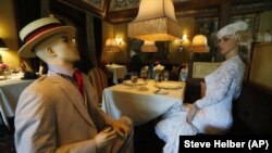 Mannequins provide social distancing at the Inn at Little Washington as they prepare to reopen their restaurant, in Washington, VA. 