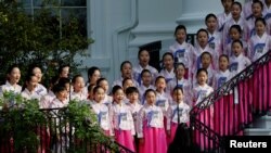 U.S. President Joe Biden and first lady Jill Biden receive South Korea President Yoon Suk Yeol and First Lady Kim Keo at the White House