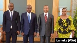 (G-D) Adolphe Muzito, Martin Fayulu, Moïse Katumbi na Eve Bazaiba na bokutani ya Lamuka ma Lubumbashi, Haut-Katanga, 30 juillet 2019. (Lamuka)