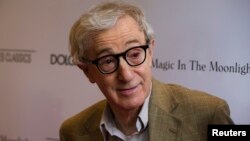 Director Woody Allen arrives for the premiere of his film "Magic in the Moonlight" in New York, July 17, 2014. 