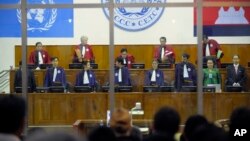 Judges arrive at the Extraordinary Chambers in the Courts of Cambodia in Phnom Penh, Cambodia.