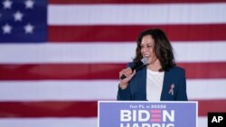 Democratic vice presidential candidate Sen. Kamala Harris, D-Calif., speaks to supporters at a campaign event in Orlando, Fla., Oct. 19, 2020. (AP) 