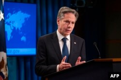 U.S. Secretary of State Antony Blinken speaks during a news conference on Dec. 20, 2023, at the State Department in Washington. He said of U.N. Security Council efforts to pass a Palestinian aid resolution: “I hope we can get to a good place."