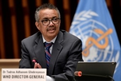 Direktur Jenderal Organisasi Kesehatan Dunia Tedros Adhanom Ghebreyesus menghadiri konferensi pers di Jenewa (Foto: Reuters)