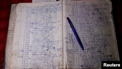 FILE - A notebook of 26-year-old Chen Hong-zhi, who suffers from short-term memory loss, shows his daily notes at his home in Hsinchu, Taiwan, July 31, 2018. 