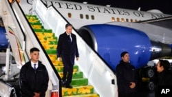 U.S. Secretary of State Antony Blinken arrives at Bole International airport in Addis Ababa, Ethiopia, March 14, 2023, for an official visit. 