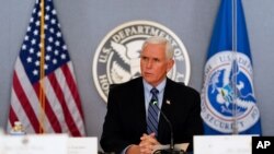 Vice President Mike Pence speaks during a briefing about the upcoming presidential inauguration of President-elect Joe Biden and Vice President-elect Kamala Harris, at FEMA headquarters, January 14, 2021, in Washington. 