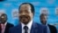 FILE - Cameroonian President Paul Biya makes an appearance during elections in Yaounde, Cameroon, on Oct. 7, 2018. A government spokesperson says Biya will announce whether he will run again in 2025 shortly before that election.