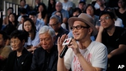 File - June 1, 2019, photo, Hong Kong singer Anthony Wong shares his view on the military crackdown on Tiananmen Square in Hong Kong. 