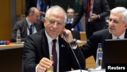 Kepala Urusan Kebijakan Luar Negeri Uni Eropa, Josep Borrell dalam pertemuan dengan para menteri luar negeri negara-negara Uni Eropa di Brussels, Belgia, 20 Januari 2020.