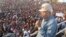 Edward Lowassa, presidential candidate from the opposition CHADEMA coalition, addresses a campaign rally in Manyara, Tanzania, Sept. 25, 2015.