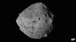 This undated image made available by NASA shows the asteroid Bennu from the OSIRIS-REx spacecraft. (NASA/Goddard/University of Arizona/CSA/York/MDA via AP)