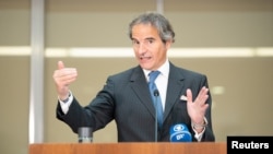 International Atomic Energy Agency Director General Rafael Grossi attends a press conference upon his arrival from Iran at Vienna International Airport in Schwechat, Austria, May 7, 2024.