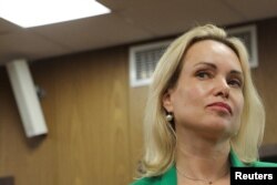 FILE PHOTO: Former Russian state TV employee Marina Ovsyannikova attends a court hearing in Moscow