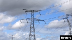 Electricity pylons of high-voltage electrical power lines in Bouchain
