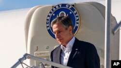 Secretary of State Antony Blinken arrives at Paris Le Bourget Airport in Le Bourget, France, June 24, 2021. 