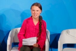 Environmental activist Greta Thunberg, of Sweden, addresses the Climate Action Summit in the United Nations General Assembly, at U.N. headquarters, Sept. 23, 2019.