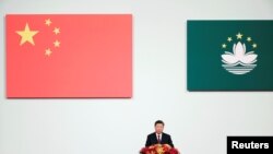 Chinese President Xi Jinping speaks at a ceremony to inaugurate the fifth-term government of Macau Special Administrative Region and to celebrate the 20th anniversary of the former Portuguese colony's return to China, in Macau, Dec. 20, 2019.