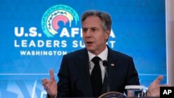 Secretary of State Antony Blinken speaks during U.S. Africa leaders Summit at Department of State in Washington, Dec. 12, 2022. 