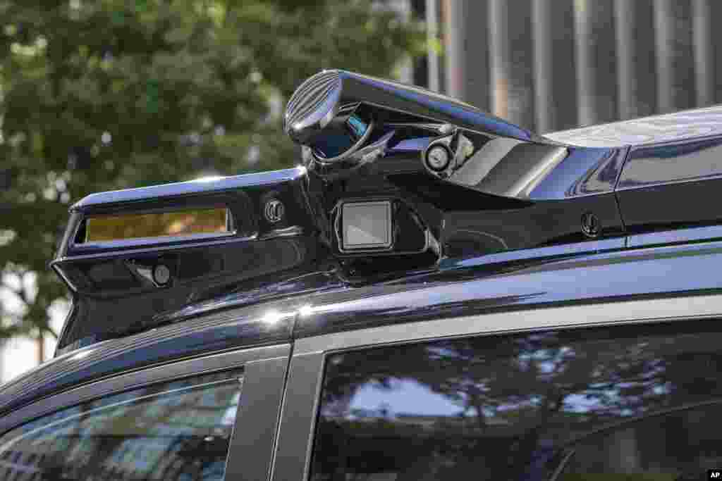 This photo released by Nissan Motor Corp., shows sensors attached to its vehicle testing the company's self-driving technology in Yokohama, on February 2025. (Nissan Motor Corp. via AP)