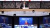 FILE - Croatian Prime Minister Andrej Plenkovic, center, takes part in a video conference with President of the European Commission Ursula Von der Leyen, on screen, and heads of state of EU members in Zagreb, May 6, 2020.