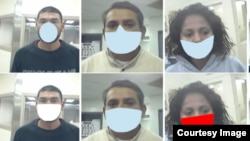 This illustration shows some of the digitally applied face masks used in the NIST study, including the four different colors used (black, red, white and light blue) and some of the different shapes and amounts of face covering. (Photo Credit: B. Hayes, M. Ngan/NIST)