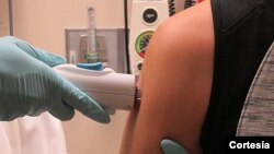 A healthy volunteer receives the NIAID Zika virus investigational DNA vaccine as part of an early-stage trial to test the vaccine's safety and immunogenicity. This is the first administration of this vaccine in a human. 