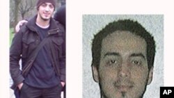 នៅ​ក្នុង​រូប​ថត​ផ្គុំ​ដែល​ផ្តល់​ដោយ​ប៉ូលិស​សហព័ន្ធ​នៅ​ទីក្រុង​ប្រ៊ុចសែល​​ នៅ​ថ្ងៃ​ទី​២១​ ខែ​មិនា​ ឆ្នាំ​២០១៦ បង្ហាញ​ពី​រូប​ជន​សង្ស័យ Najim Laachraoui ។