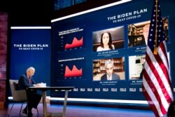 민주당 대선 후보 조 바이든 전 부통령이 28일 델라웨어주 윌밍턴에서 신종 코로나바이러스 대응과 공중 위생에 관한 화상 연설 및 브리핑을 했다.