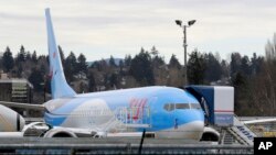 Pesawat Boeing 737 Max 8 di landasan parkir pabrik perakitan pesawat Boeing di Renton, Washington, 11 Maret 2019.