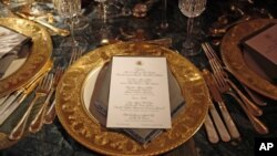 A table setting for the state dinner hosted by U.S. President Barack Obama for Chinese President Hu Jintao is shown at the White House, 19 Jan 2011.