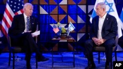 გასულ წელს, ჯო ბაიდენისა და ბენიამინ ნეთანიუჰუს შეხვედრა თელ-ავივში, ისრაელი. 18 ოქტომბერი, 2023 წ.