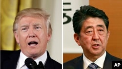 도널드 트럼프 미국 대통령(왼쪽)과 아베 신조 일본 총리.