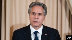 토니 블링컨 미 국무장관이 26일 워싱턴 D.C. 시내 청사에서 발언하고 있다. (자료사진)