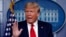 President Donald Trump speaks about the coronavirus in the James Brady Press Briefing Room of the White House, April 8, 2020, in Washington. 