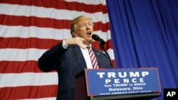 Republican presidential candidate Donald Trump speaks during a campaign rally at the Delaware County Fair, Oct. 20, 2016.